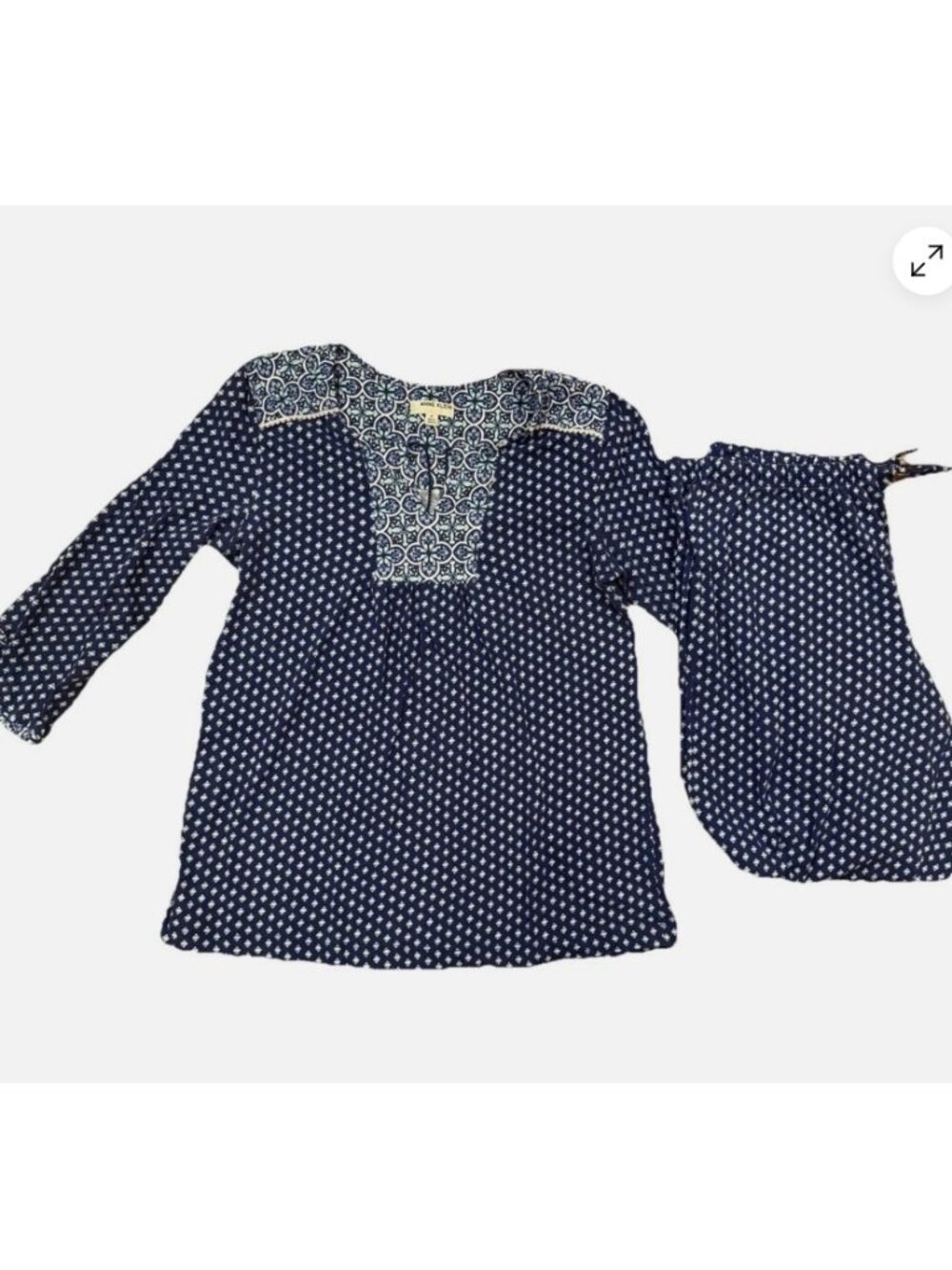 Anne Klein Women’s Cotton Pajama Set V-neck Top Blue Size Sz M